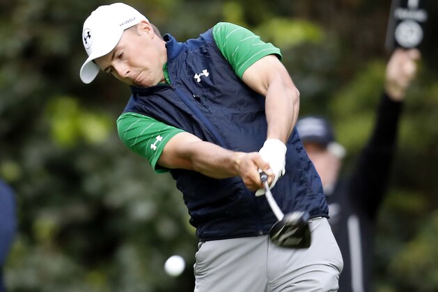 Jordan Spieth tees off on the 12th hole during the first round of the Genesis Open golf tournament at Riviera Country Club on Thursday, Feb. 16, 2017, in the Pacific Palisades area of Los Angeles. (AP Photo/Ryan Kang)