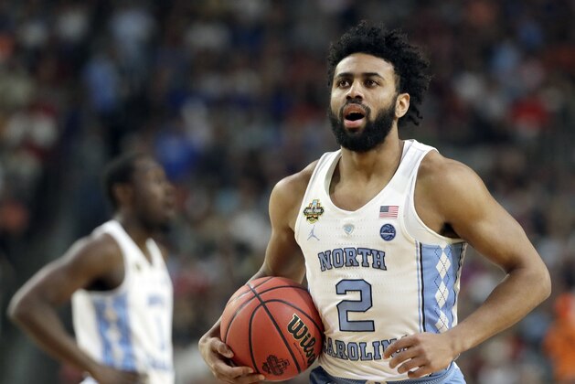 North Carolina's Joel Berry II (2) reacts after a play during the first half in the finals of the Final Four NCAA college basketball tournament against Gonzaga, Monday, April 3, 2017, in Glendale, Ariz. (AP Photo/Mark Humphrey)