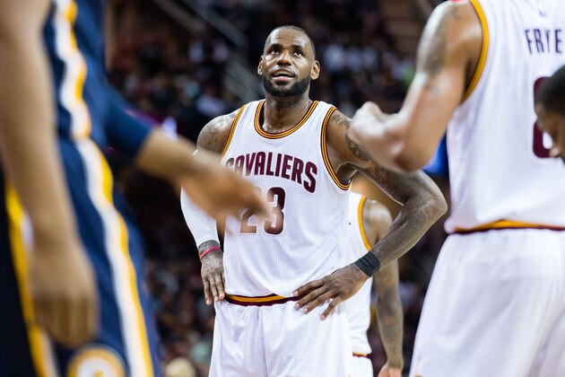 CLEVELAND, OH - APRIL 2: LeBron James #23 of the Cleveland Cavaliers pauses at the free throw line during the second half against the Indiana Pacers at Quicken Loans Arena on April 2, 2017 in Cleveland, Ohio. The Cavaliers defeated the Pacers 135-130 in double overtime. NOTE TO USER: User expressly acknowledges and agrees that, by downloading and/or using this photograph, user is consenting to the terms and conditions of the Getty Images License Agreement. (Photo by Jason Miller/Getty Images)