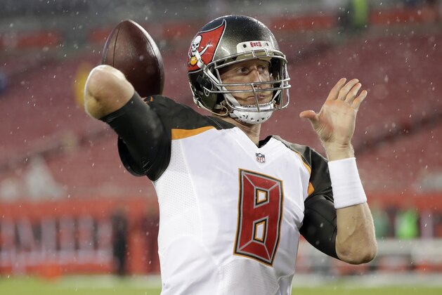 Tampa Bay Buccaneers quarterback Mike Glennon (8) before an NFL preseason football game against the Washington Redskins Wednesday, Aug. 31, 2016, in Tampa, Fla. (AP Photo/Chris O'Meara)