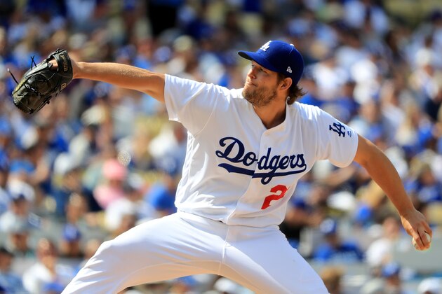LOS ANGELES, CA - APRIL 03:  Clayton Kershaw #22 of the Los Angeles Dodgers pitches during the fifth inning during an Opening Day game against the San Diego Padres at Dodger Stadium on April 3, 2017 in Los Angeles, California.  (Photo by Sean M. Haffey/Getty Images)