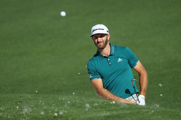 AUGUSTA, GA - APRIL 04:  Dustin Johnson of the United States plays a shot from a bunker on the second hole during a practice round prior to the start of the 2017 Masters Tournament at Augusta National Golf Club on April 4, 2017 in Augusta, Georgia.  (Photo by Andrew Redington/Getty Images)