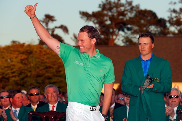 AUGUSTA, GEORGIA - APRIL 10:  Danny Willett of England celebrates winning during the green jacket ceremony after the final round of the 2016 Masters Tournament at Augusta National Golf Club on April 10, 2016 in Augusta, Georgia.  (Photo by Kevin C. Cox/Getty Images)