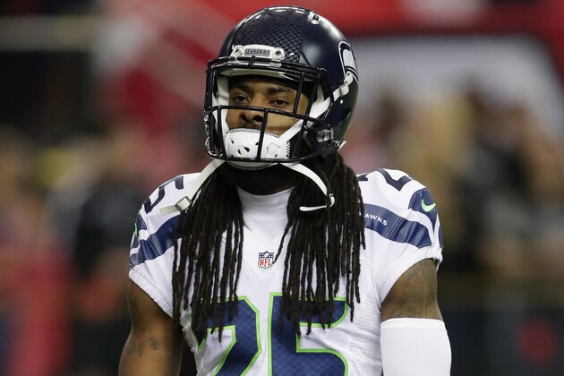 ATLANTA, GA - JANUARY 14:  Richard Sherman #25 of the Seattle Seahawks stands on the field prior to the game against the Atlanta Falcons at the Georgia Dome on January 14, 2017 in Atlanta, Georgia.  (Photo by Streeter Lecka/Getty Images)