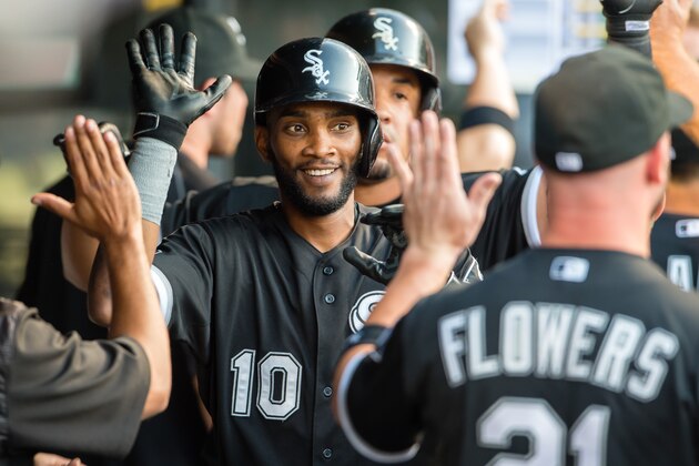 CLEVELAND, OH -  JULY 23: Alexei Ramirez #10 of the Chicago White Sox celebrates after hitting a three run home during the fourth inning against the Cleveland Indians at Progressive Field on July 23, 2015 in Cleveland, Ohio. (Photo by Jason Miller/Getty Images)