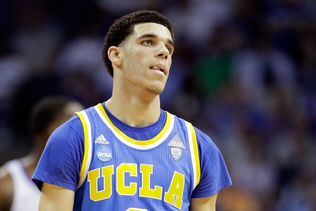 MEMPHIS, TN - MARCH 24:  Lonzo Ball #2 of the UCLA Bruins reacts after a play in the second half against the Kentucky Wildcats during the 2017 NCAA Men's Basketball Tournament South Regional at FedExForum on March 24, 2017 in Memphis, Tennessee.  (Photo by Andy Lyons/Getty Images)