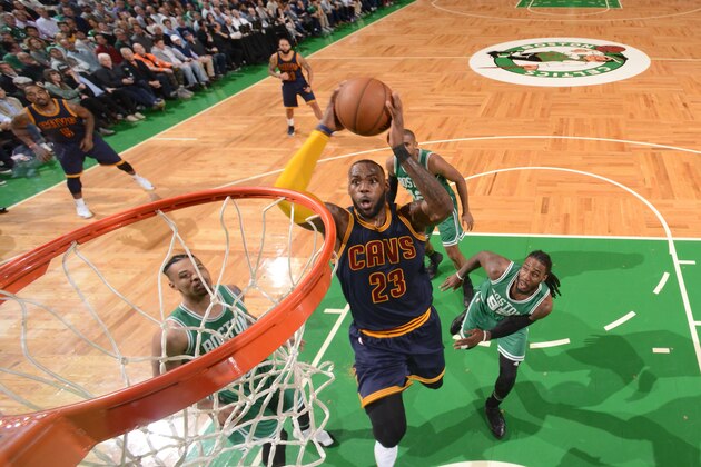 BOSTON, MA - APRIL 5: LeBron James #23 of the Cleveland Cavaliers shoots the ball against the Boston Celtics during the game on April 5, 2017 at the TD Garden in Boston, Massachusetts.  NOTE TO USER: User expressly acknowledges and agrees that, by downloading and or using this photograph, User is consenting to the terms and conditions of the Getty Images License Agreement. Mandatory Copyright Notice: Copyright 2017 NBAE  (Photo by Brian Babineau/NBAE via Getty Images)