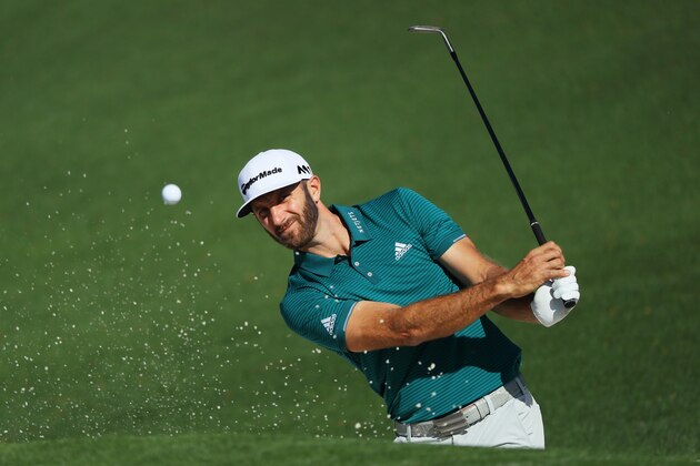 AUGUSTA, GA - APRIL 04:  Dustin Johnson of the United States plays a shot from a bunker on the second hole during a practice round prior to the start of the 2017 Masters Tournament at Augusta National Golf Club on April 4, 2017 in Augusta, Georgia.  (Photo by Andrew Redington/Getty Images)