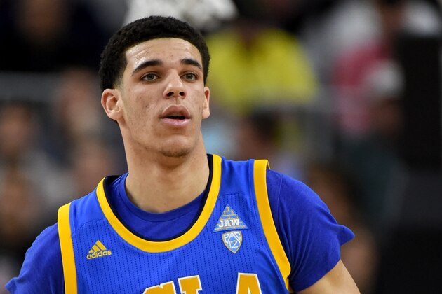 LAS VEGAS, NV - MARCH 10:  Lonzo Ball #2 of the UCLA Bruins runs on the court during a semifinal game of the Pac-12 Basketball Tournament against the Arizona Wildcats at T-Mobile Arena on March 10, 2017 in Las Vegas, Nevada. Arizona won 86-75.  (Photo by Ethan Miller/Getty Images)