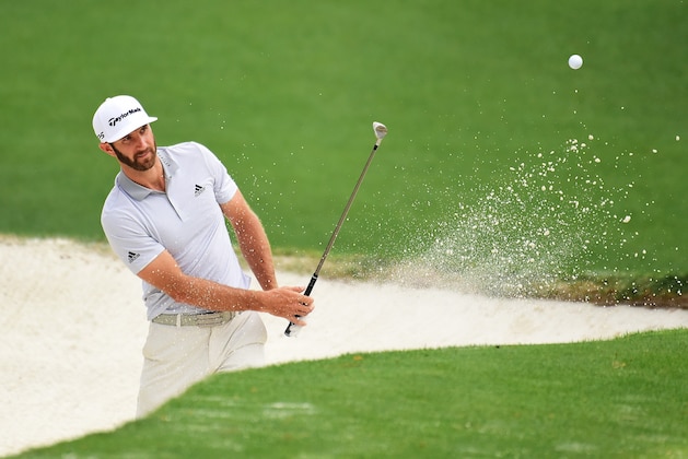 AUGUSTA, GA - APRIL 05:  Dustin Johnson of the United States plays a shot from a bunker on the tenth hole during a practice round prior to the start of the 2017 Masters Tournament at Augusta National Golf Club on April 5, 2017 in Augusta, Georgia.  (Photo by Harry How/Getty Images)