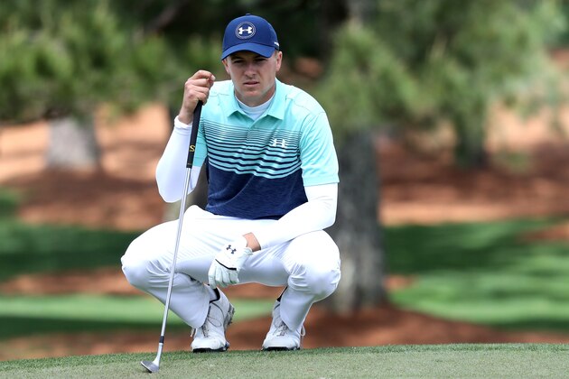AUGUSTA, GA - APRIL 06:  Jordan Spieth of the United States lines up his putt on the seventh hole during the first round of the 2017 Masters Tournament at Augusta National Golf Club on April 6, 2017 in Augusta, Georgia.  (Photo by Rob Carr/Getty Images)