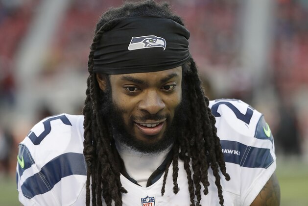 Seattle Seahawks cornerback Richard Sherman (25) against the San Francisco 49ers during the second half of an NFL football game in Santa Clara, Calif., Sunday, Jan. 1, 2017. (AP Photo/Marcio Jose Sanchez)