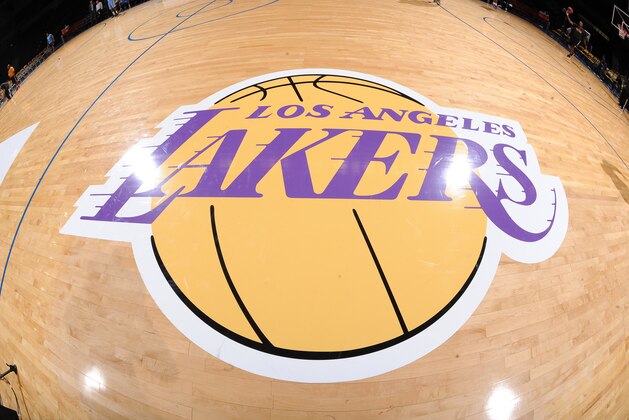 SAN DIEGO, CA- OCTOBER 6: A shot of the Los Angeles Lakers logo before they take on the Denver Nuggets at the Valley View Sports Arena in San Diego, California on October 6, 2014 . NOTE TO USER: User expressly acknowledges and agrees that, by downloading and/or using this Photograph, user is consenting to the terms and conditions of the Getty Images License Agreement. Mandatory Copyright Notice: Copyright 2014 NBAE (Photo by Noah Graham /NBAE via Getty Images)