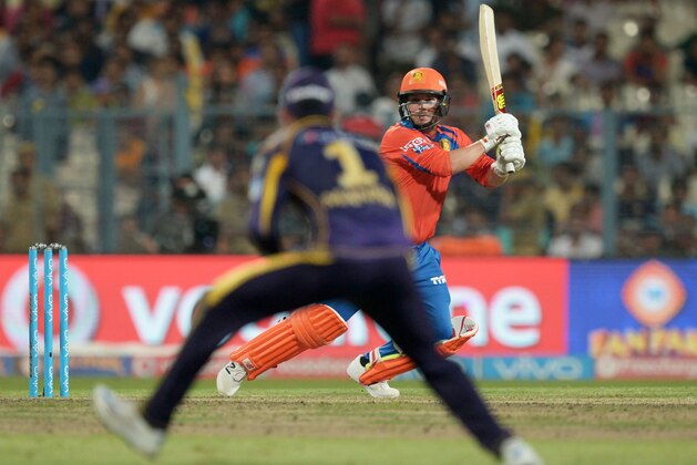 Gujarat Lions Aaron Finch plays a shot during the 2016 Indian Premier League (IPL) Twenty20 cricket match between Kolkata Knight Riders and Gujarat Lions at the Eden Gardens Cricket Stadium in Kolkata on May 8, 2016. / AFP / Dibyangshu SARKAR        (Photo credit should read DIBYANGSHU SARKAR/AFP/Getty Images)