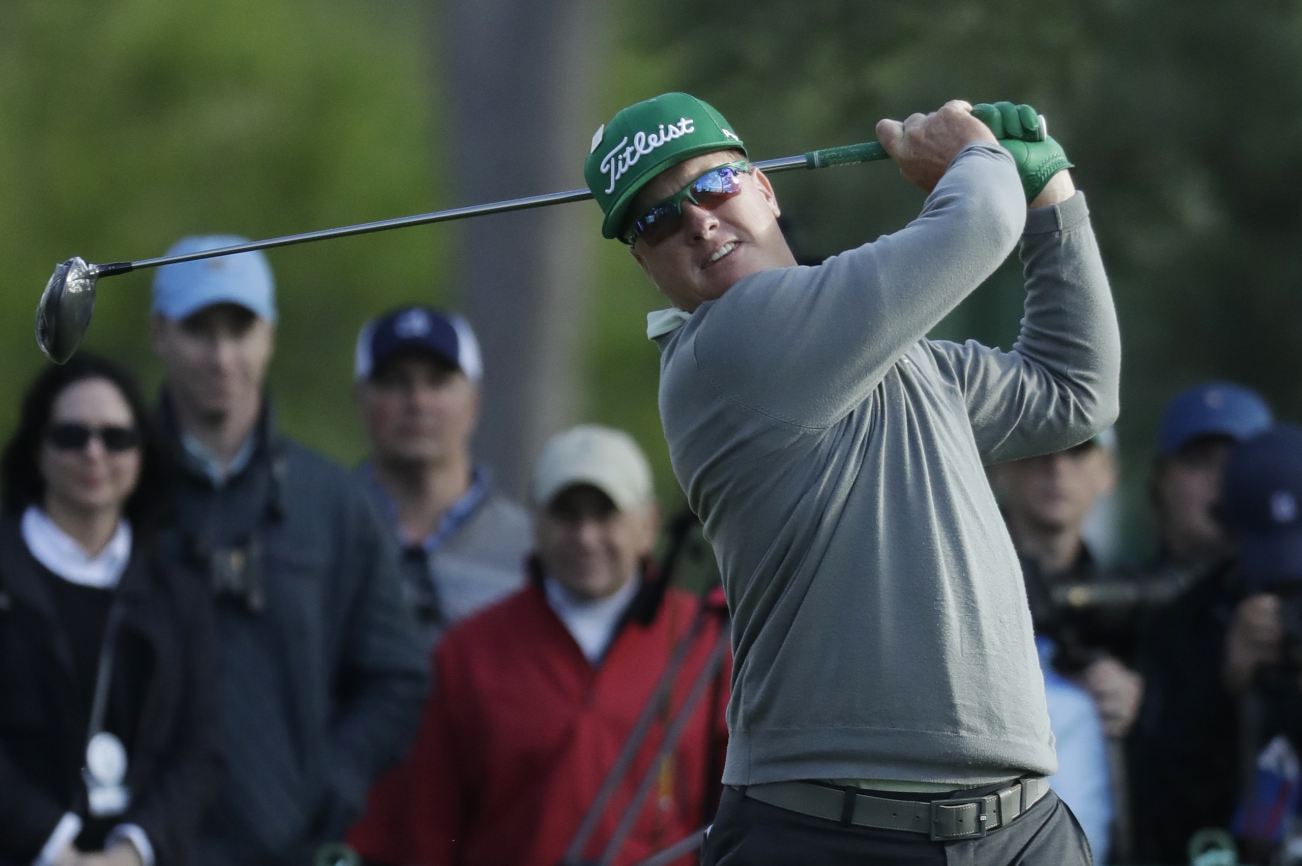Charley Hoffman hits a drive on the 18th hole during the first round for the Masters golf tournament Thursday, April 6, 2017, in Augusta, Ga. (AP Photo/Chris Carlson)