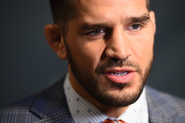 BUFFALO, NEW YORK - APRIL 05:  Patrick Cote interacts with media during the UFC 210 Ultimate Media Day inside the KeyBank Center on April 5, 2017 in Buffalo, New York. (Photo by Jeff Bottari/Zuffa LLC/Zuffa LLC via Getty Images)