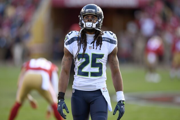SANTA CLARA, CA - JANUARY 01:  Richard Sherman #25 of the Seattle Seahawks looks on during pregame warm ups prior to the start of an NFL football game against the San Francisco 49ers at Levi's Stadium on January 1, 2017 in Santa Clara, California.  (Photo by Thearon W. Henderson/Getty Images)