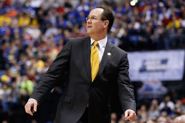 INDIANAPOLIS, IN - MARCH 19:  Head coach Gregg Marshall of the Wichita State Shockers reacts in the first half against the Kentucky Wildcats during the second round of the 2017 NCAA Men's Basketball Tournament at the Bankers Life Fieldhouse on March 19, 2017 in Indianapolis, Indiana.  (Photo by Joe Robbins/Getty Images)