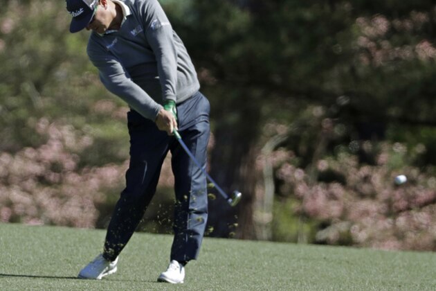 Charley Hoffman hits on the second hole during the second round of the Masters golf tournament Friday, April 7, 2017, in Augusta, Ga. (AP Photo/David J. Phillip)