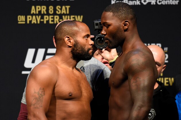 BUFFALO, NY - APRIL 07:  (L-R) Opponents Daniel Cormier and Anthony Johnson face off during the UFC 210 weigh-in at the KeyBank Center on April 7, 2017 in Buffalo, New York. (Photo by Josh Hedges/Zuffa LLC/Zuffa LLC via Getty Images)