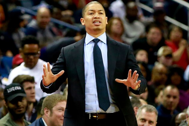 NEW ORLEANS, LA - JANUARY 23:  Head coach Tyronn Lue of the Cleveland Cavaliers instructs his team as they take on the New Orleans Pelicans during a game at the Smoothie King Center on January 23, 2017 in New Orleans, Louisiana. NOTE TO USER: User expressly acknowledges and agrees that, by downloading and or using this photograph, User is consenting to the terms and conditions of the Getty Images License Agreement.  (Photo by Sean Gardner/Getty Images)