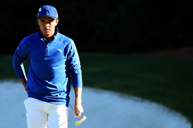 AUGUSTA, GA - APRIL 07:  Rickie Fowler of the United States reacts on the 13th green during the second round of the 2017 Masters Tournament at Augusta National Golf Club on April 7, 2017 in Augusta, Georgia.  (Photo by Harry How/Getty Images)