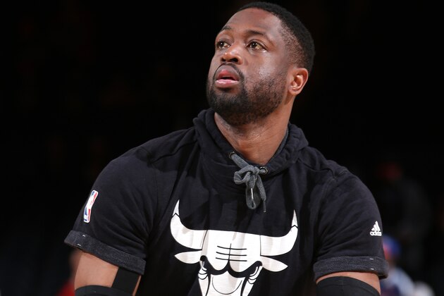 NEW YORK, NY - APRIL 4: Dwyane Wade #3 of the Chicago Bulls warms up before the game against the New York Knicks on April 4, 2017 at Madison Square Garden in New York City, New York.  NOTE TO USER: User expressly acknowledges and agrees that, by downloading and or using this photograph, User is consenting to the terms and conditions of the Getty Images License Agreement. Mandatory Copyright Notice: Copyright 2017 NBAE  (Photo by Nathaniel S. Butler/NBAE via Getty Images)