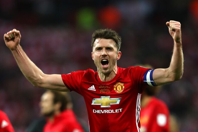 LONDON, ENGLAND - FEBRUARY 26:  Michael Carrick of Manchester United celebrates victory after the EFL Cup Final match between Manchester United and Southampton at Wembley Stadium on February 26, 2017 in London, England. Manchester United beat Southampton 3-2. (Photo by Michael Steele/Getty Images)