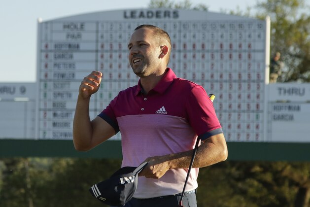 Sergio Garcia, of Spain, smiles after his third round of the Masters golf tournament Saturday, April 8, 2017, in Augusta, Ga. (AP Photo/Charlie Riedel)