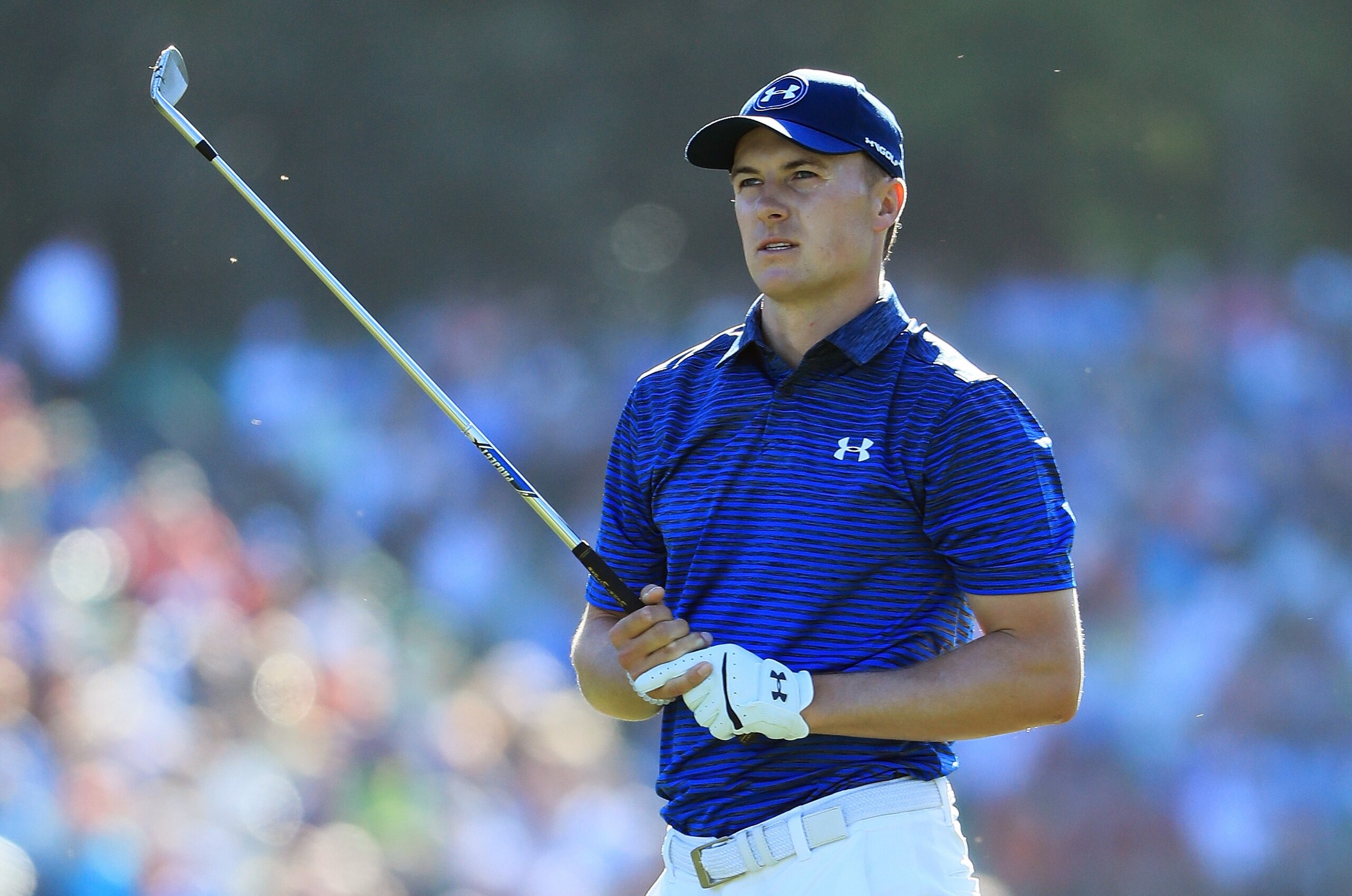 AUGUSTA, GA - APRIL 08: Jordan Spieth of the United States plays his second shot on the 17th hole during the third round of the 2017 Masters Tournament at Augusta National Golf Club on April 8, 2017 in Augusta, Georgia.  (Photo by Andrew Redington/Getty Images)
