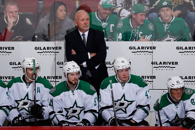 GLENDALE, AZ - FEBRUARY 18:  Head coach Lindy Ruff of the Dallas Stars watches from the bench during the NHL game against the Arizona Coyotes at Gila River Arena on February 18, 2016 in Glendale, Arizona. The Coyotes defeated the Stars 6-3.  (Photo by Christian Petersen/Getty Images)