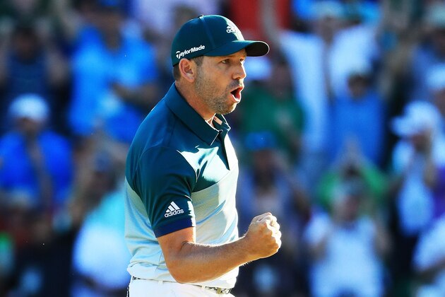 AUGUSTA, GA - APRIL 09:  Sergio Garcia of Spain reacts to making a putt for eagle on the 15th green during the final round of the 2017 Masters Tournament at Augusta National Golf Club on April 9, 2017 in Augusta, Georgia.  (Photo by Andrew Redington/Getty Images)