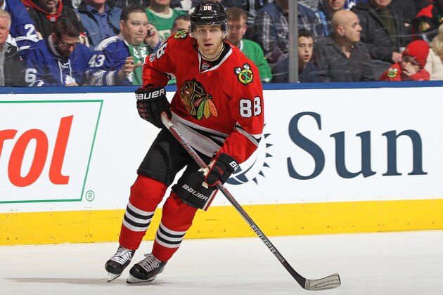 TORONTO, ON - MARCH 18:  Patrick Kane #88 of the Chicago Blackhawks skates against the Toronto Maple Leafs during an NHL game at the Air Canada Centre on March 18, 2017 in Toronto, Ontario, Canada. (Photo by Claus Andersen/Getty Images)