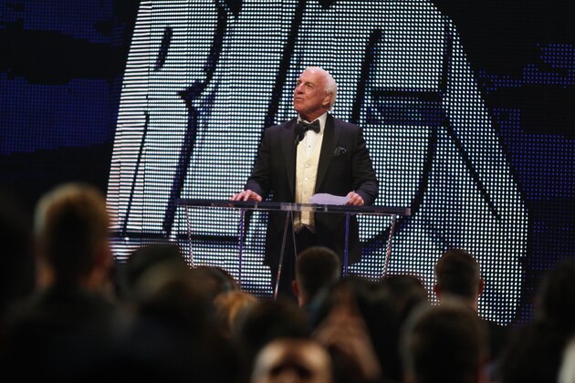 Ric Flair is seen at the WWE Hall of Fame Ceremony, on Saturday, March 28, 2015 in San Jose, CA. Nine inductees were honored in the class of 2015, including actor and former California Governor Arnold Schwarzenegger. (Don Feria/AP Images for WWE)