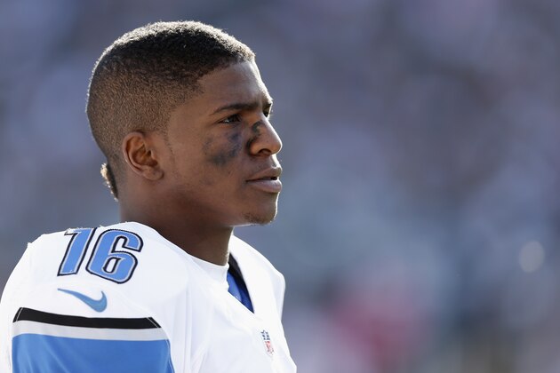 PHILADELPHIA, PA - OCTOBER 14: Titus Young #16 of the Detroit Lions looks on against the Philadelphia Eagles during the game at Lincoln Financial Field on October 14, 2012 in Philadelphia, Pennsylvania. The Lions won 26-23 in overtime. (Photo by Joe Robbins/Getty Images)