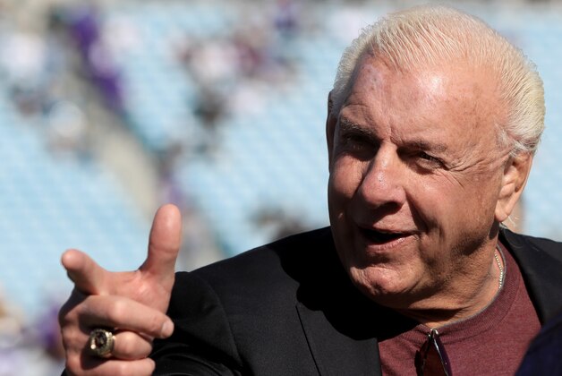 JACKSONVILLE, FL - DECEMBER 11:  Former WWE champion Ric Flair before the game between the Minnesota Vikings and Jacksonville Jaguars at EverBank Field on December 11, 2016 in Jacksonville, Florida.  (Photo by Sam Greenwood/Getty Images)