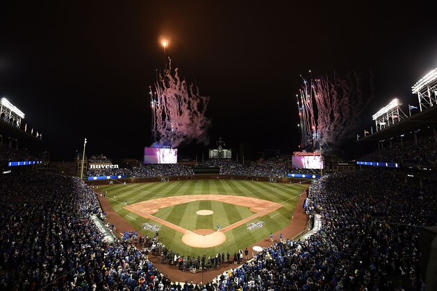 CHICAGO, IL - APRIL 10:  A general view of Wrigley Field during the flag raising ceremony prior to the home opener between the Chicago Cubs and the Los Angeles Dodgers on April 10, 2017 in Chicago, Illinois.  (Photo by Stacy Revere/Getty Images)