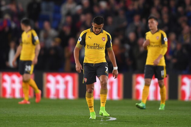 LONDON, ENGLAND - APRIL 10:  Alexis Sanchez of Arsenal (7) looks dejected as Andros Townsend of Crystal Palace scores their first goal during the Premier League match between Crystal Palace and Arsenal at Selhurst Park on April 10, 2017 in London, England.  (Photo by Mike Hewitt/Getty Images)