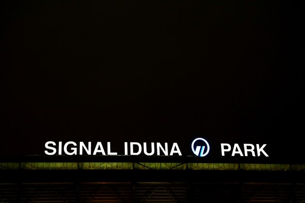 DORTMUND, GERMANY - MARCH 08: General View of the Signal Iduna Park sign prior to the UEFA Champions League Round of 16 second leg match between Borussia Dortmund and  SL Benfica at Signal Iduna Park on March 8, 2017 in Dortmund, Germany.  (Photo by Chris Brunskill Ltd/Getty Images)