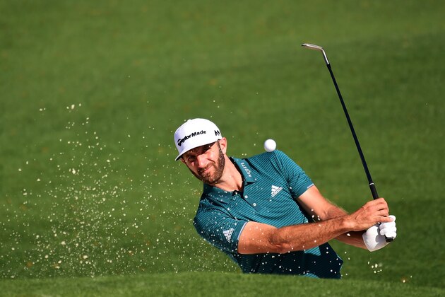 AUGUSTA, GA - APRIL 04:  Dustin Johnson of the United States plays a shot from a bunker on the second hole during a practice round prior to the start of the 2017 Masters Tournament at Augusta National Golf Club on April 4, 2017 in Augusta, Georgia.  (Photo by Harry How/Getty Images)