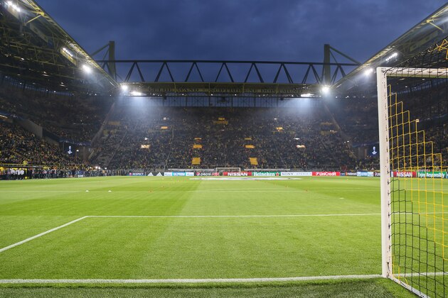 DORTMUND, GERMANY - APRIL 11: AS Monaco fans in the Signal Iduna Park / Westfalenstadion the home stadium of Borussia Dortmund at the UEFA Champions League Quarter Final first leg match between Borussia Dortmund and AS Monaco at Signal Iduna Park on April 11, 2017 in Dortmund, Germany. (Photo by Matthew Ashton - AMA/Getty Images)