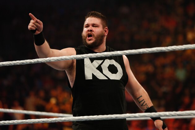 NEW YORK, NY - AUGUST 23:  Kevin Owens celebrates his victory over Cesaro at the WWE SummerSlam 2015 at Barclays Center of Brooklyn on August 23, 2015 in New York City.  (Photo by JP Yim/Getty Images)