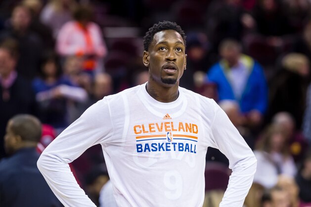 CLEVELAND, OH - MARCH 14: Larry Sanders #9 Cleveland Cavaliers warms up on the court against the Detroit Pistons at Quicken Loans Arena on March 14, 2017 in Cleveland, Ohio. The Cavaliers defeated the Pistons 128-96. NOTE TO USER: User expressly acknowledges and agrees that, by downloading and/or using this photograph, user is consenting to the terms and conditions of the Getty Images License Agreement. (Photo by Jason Miller/Getty Images)