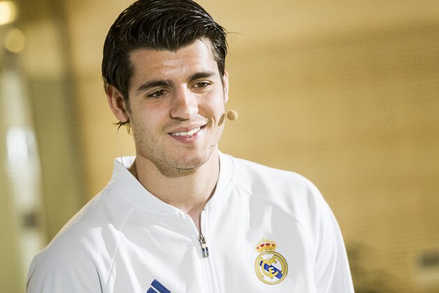 MADRID, SPAIN - APRIL 03:  Alvaro Morata attends the presentation of the collaboration between Real Madrid and Microsoft for the first interactive audioguide that can be used to visit the Santiago Bernabeu Stadium at Estadio Santiago Bernabeu on April 3, 2017 in Madrid, Spain.  (Photo by Juan Naharro Gimenez/Getty Images)