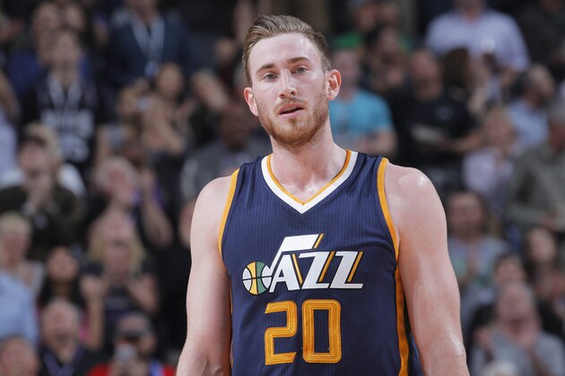 SACRAMENTO, CA - MARCH 29: Gordon Hayward #20 of the Utah Jazz looks on during the game against the Sacramento Kings on March 29, 2017 at Golden 1 Center in Sacramento, California. NOTE TO USER: User expressly acknowledges and agrees that, by downloading and or using this photograph, User is consenting to the terms and conditions of the Getty Images Agreement. Mandatory Copyright Notice: Copyright 2017 NBAE (Photo by Rocky Widner/NBAE via Getty Images)