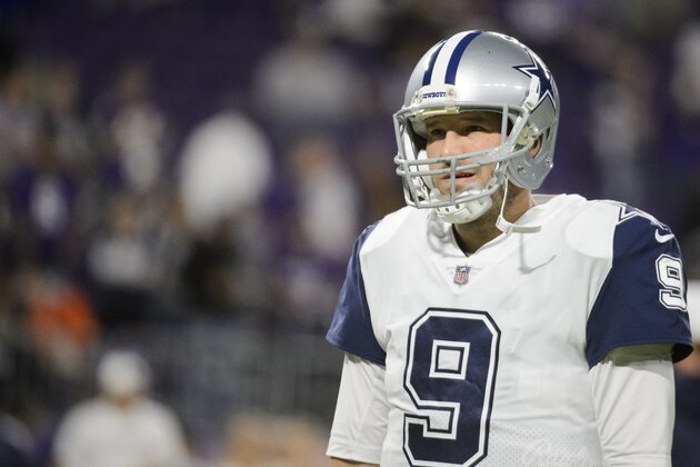MINNEAPOLIS, MN - DECEMBER 1: Tony Romo #9 of the Dallas Cowboys looks on during warm-ups before the game against the Minnesota Vikings on December 1, 2016 at US Bank Stadium in Minneapolis, Minnesota. (Photo by Hannah Foslien/Getty Images)