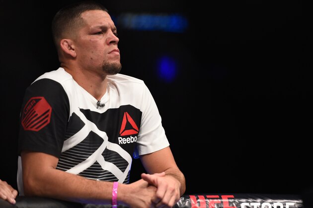 MEXICO CITY, MEXICO - NOVEMBER 05:  Nate Diaz watches as teammate Chris Avila of the United States enters the Octagon before facing Enrique Barzola of Peru in their featherweight bout during the UFC Fight Night event at Arena Ciudad de Mexico on November 5, 2016 in Mexico City, Mexico. (Photo by Jeff Bottari/Zuffa LLC/Zuffa LLC via Getty Images)