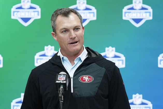 INDIANAPOLIS, IN - MARCH 02: General manager John Lynch of the San Francisco 49ers answers questions from the media on Day 2 of the NFL Combine at the Indiana Convention Center on March 2, 2017 in Indianapolis, Indiana. (Photo by Joe Robbins/Getty Images)