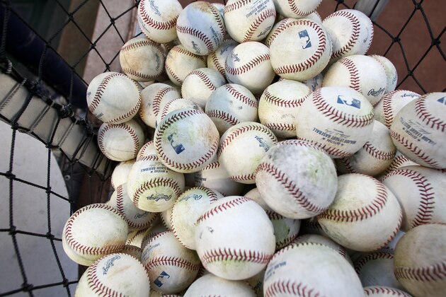 NEW YORK, NY - OCTOBER 13:  A detail of official major league baseballs are seen in a bucket during batting practice between the New York Yankees and the Detroit Tigers during Game One of the American League Championship Series at Yankee Stadium on October 13, 2012 in the Bronx borough of New York City, New York.  (Photo by Alex Trautwig/Getty Images)