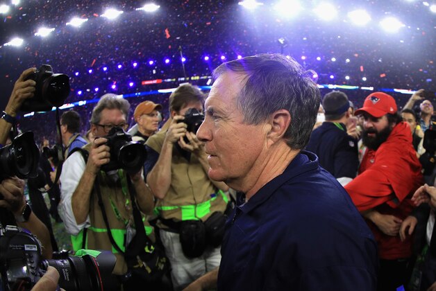 HOUSTON, TX - FEBRUARY 05:  Head coach Bill Belichick of the New England Patriots reacts after defeating the Atlanta Falcons 34-28 in overtime during Super Bowl 51 at NRG Stadium on February 5, 2017 in Houston, Texas.  (Photo by Mike Ehrmann/Getty Images)